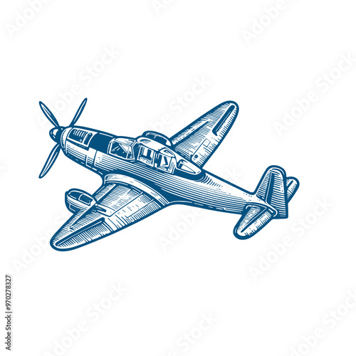 Hand-Drawn Vector Illustration of WWI Biplane Fighter
 photo