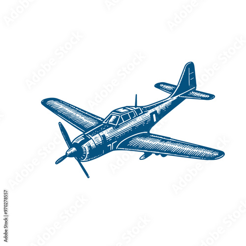 Hand-Drawn WWI Biplane Fighter, Vector Sketch Illustration
 photo