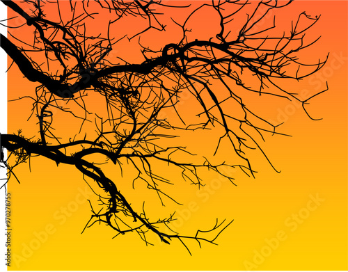 silueta arbol, arbusto, hojas, ramas, otoño, ilustracion, bosques, naturaleza, sequia, atmosfera
