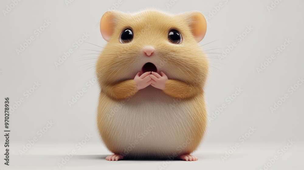 A cute animated hamster with a surprised expression, standing on a plain background. A cute animated hamster with a surprised expression, standing on a plain background.