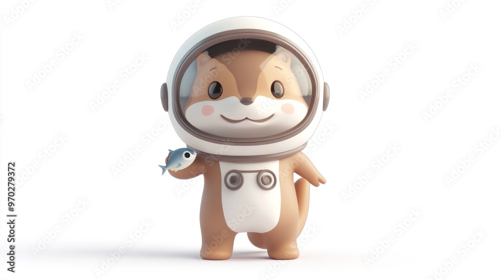 A cute cartoon animal in an astronaut suit holding a fish, designed for playful appeal. A cute cartoon animal in an astronaut suit holding a fish, designed for playful appeal.