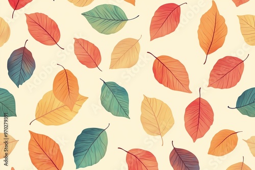 Beautifully vibrant autumn or fall leaves design showcasing stunning orange, red, and yellow hues on a light background