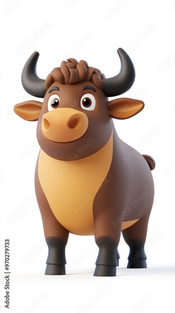 A cute cartoon bull character with a friendly expression and rounded features. A cute cartoon bull character with a friendly expression and rounded features.