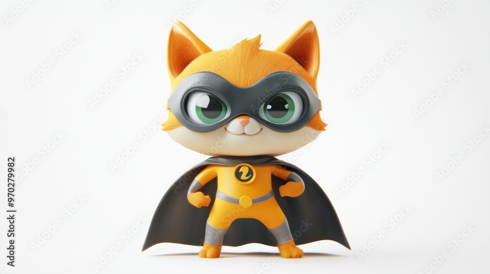 A cute cartoon cat superhero in a vibrant costume with a cape and mask. A cute cartoon cat superhero in a vibrant costume with a cape and mask.