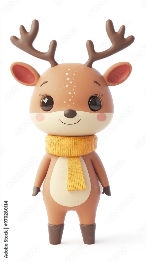 A cute cartoon deer character with antlers and a scarf, designed for playful themes. A cute cartoon deer character with antlers and a scarf, designed for playful themes.