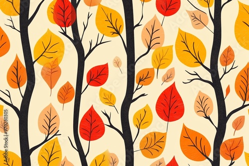 Vibrant autumn or fall leaves design showcasing stunning orange, red, and yellow hues on a light background