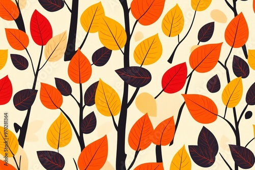 Beautifully vibrant autumn or fall leaves design showcasing stunning orange, red, and yellow hues on a light background