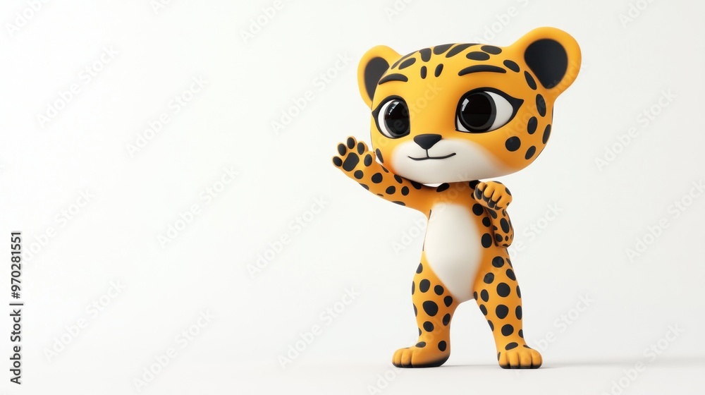 A cute cartoon leopard character waving cheerfully in a playful pose. A cute cartoon leopard character waving cheerfully in a playful pose.