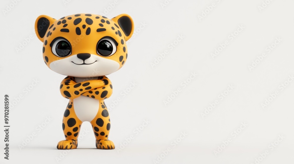 A cute cartoon leopard character with a friendly expression, arms crossed, and a playful stance. A cute cartoon leopard character with a friendly expression, arms crossed, and a playful stance.