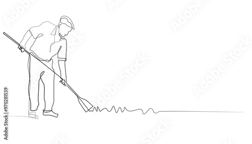 continuous line drawing of an old farmer. one line drawing of an old farmer doing activities on the plantation. isolated on a white background