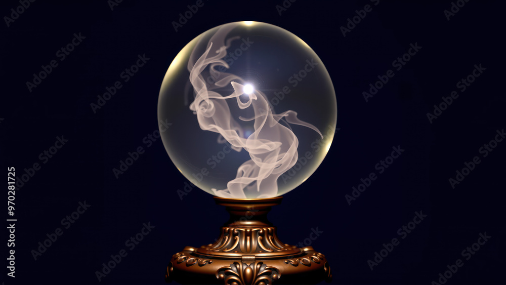 Halloween crystal ball with swirling smoke and glowing light