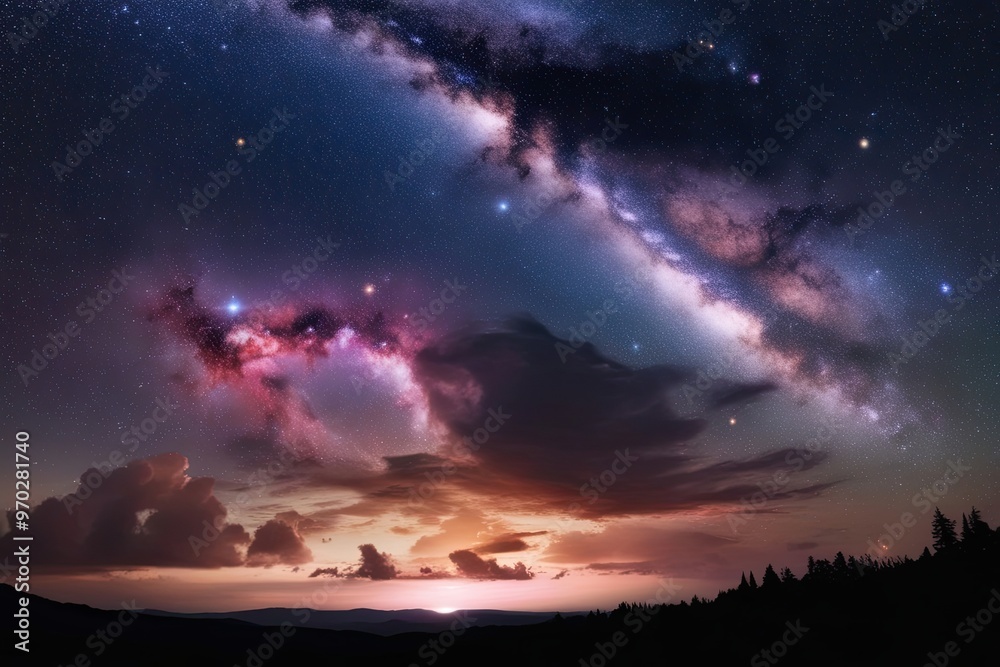 Fototapeta premium Enchanting Cosmic Nightscape with Colorful Stars and Celebration Clouds