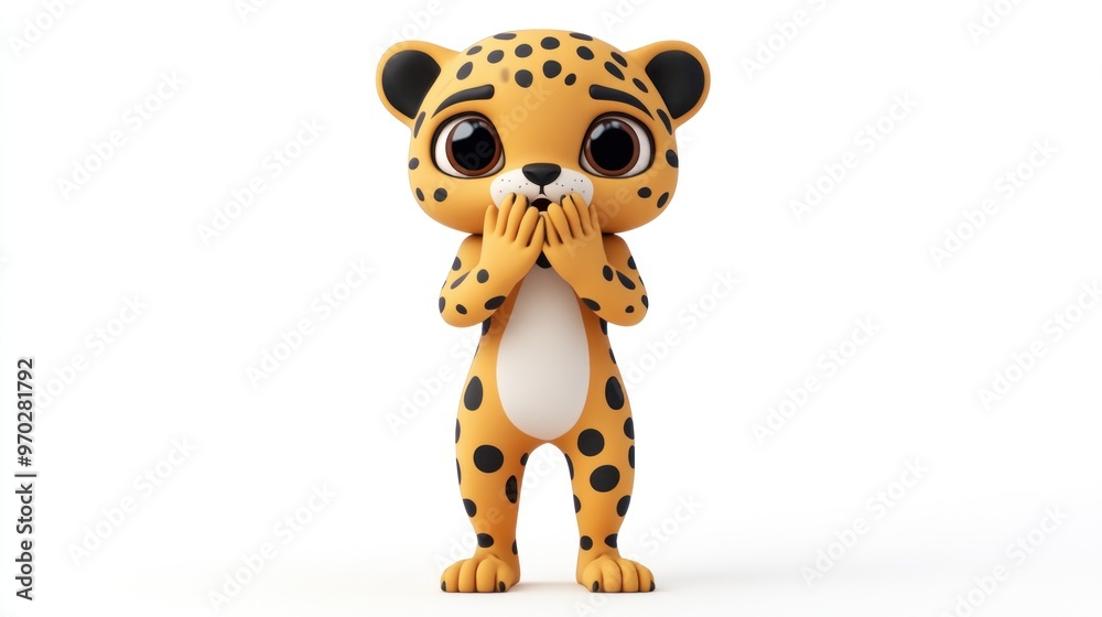 A cute cartoon leopard character with big eyes and a playful expression.