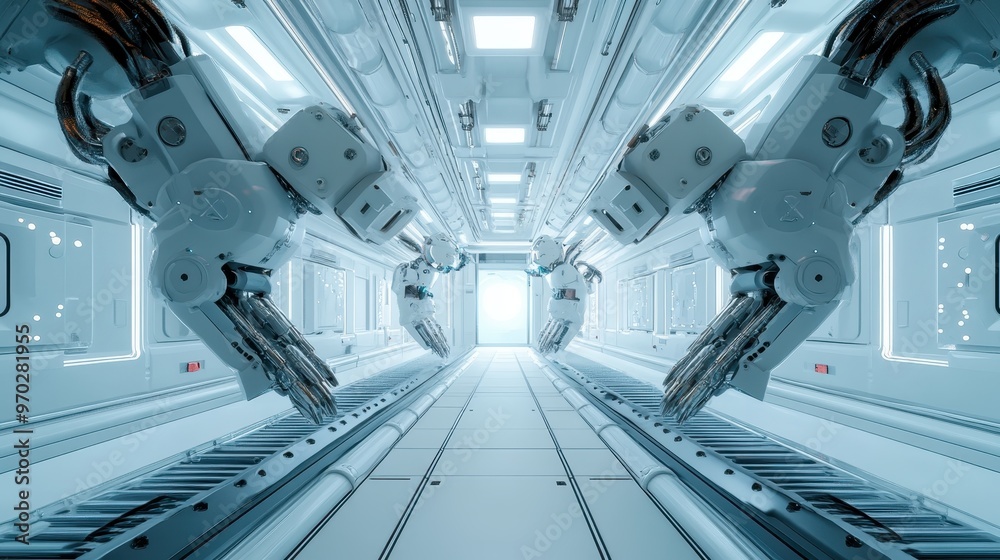 16-Bit Futuristic Lab with Robotic Arms and Copy Space for Science Fiction Concepts