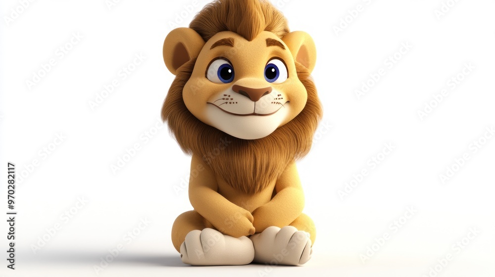 Fototapeta premium A cute cartoon lion character sitting with a friendly expression.