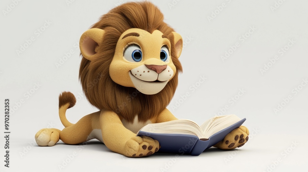 A cute cartoon lion reading a book, showcasing a playful and educational theme. A cute cartoon lion reading a book, showcasing a playful and educational theme.
