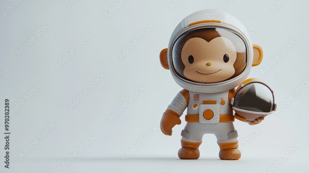 A cute cartoon monkey in a spacesuit, holding a helmet, representing space exploration. A cute cartoon monkey in a spacesuit, holding a helmet, representing space exploration.
