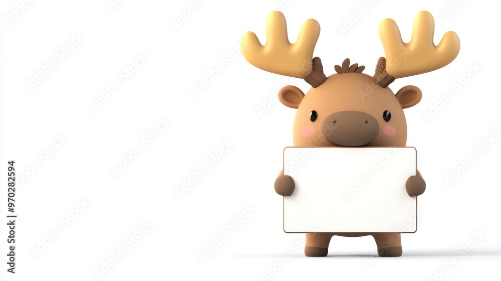 A cute cartoon moose holding a blank sign, ready for customization or messaging. A cute cartoon moose holding a blank sign, ready for customization or messaging.