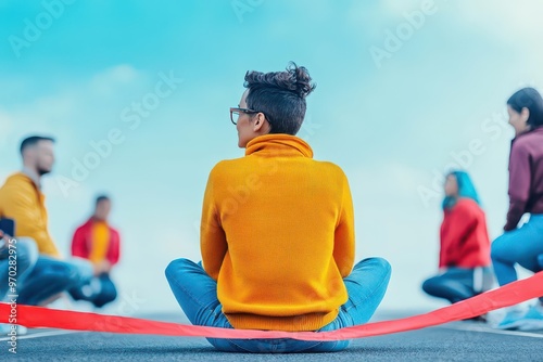A laissezfaire leader casually sitting at the finish line, as their team independently figures out how to reach it