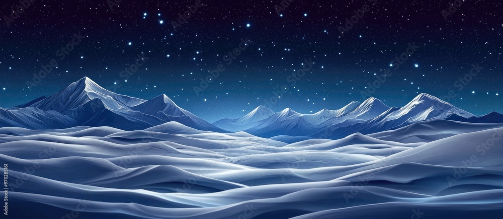 Abstract winter scenery for festive greetings Majestic mountains and snow under a starry night sky The message displayed on a snow covered meadow Abstract winter scenery for festive greetings Majestic mountains and snow under a starry night sky The message displayed on a snow covered meadow