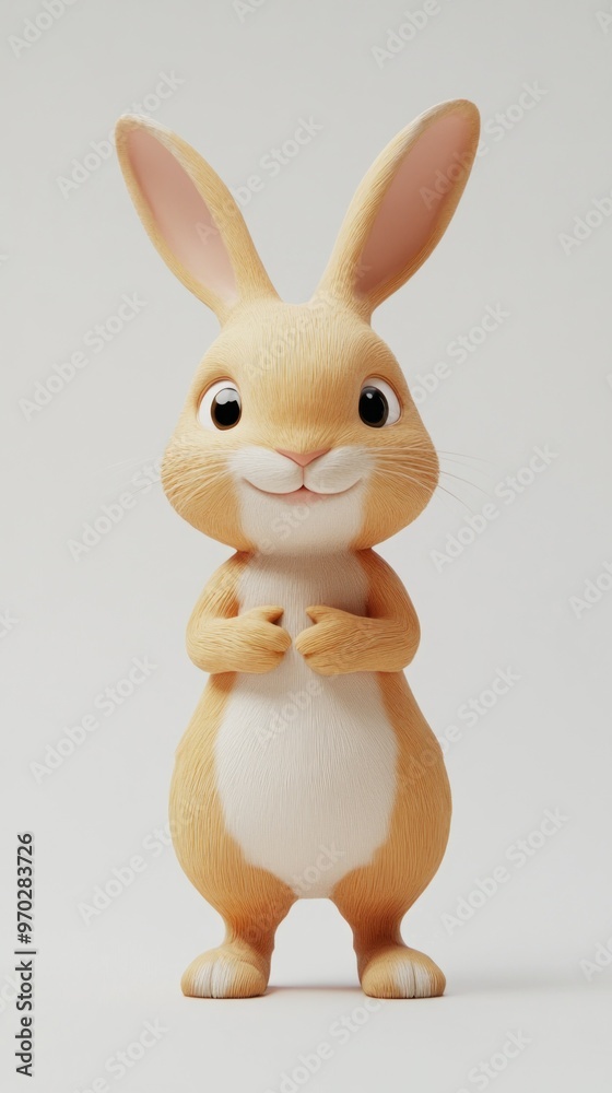 Naklejka premium A cute cartoon rabbit with a friendly expression, standing upright.