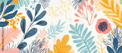 Modern flat floral foliage illustration on a white background with abstract shapes
