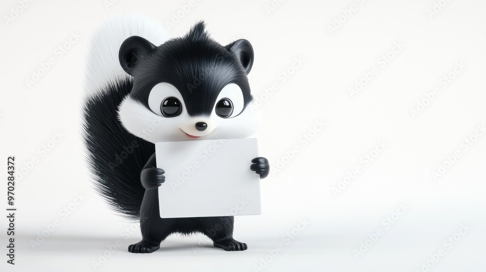 A cute cartoon skunk holding a blank sign, ready for a message or announcement. A cute cartoon skunk holding a blank sign, ready for a message or announcement.
