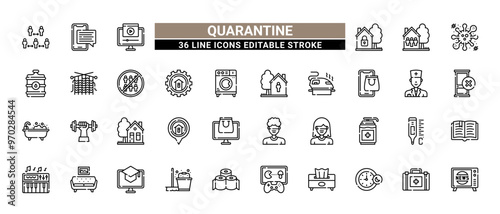 36 Quarantine Line Icons Set Pack Editable Stroke Vector Illustration.
