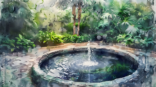 Flowing Water Backyard Watercolor photo