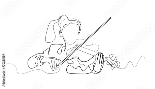 continuous line of female violinist.one line drawing of violinist.classical music concert,orchestra one line vector concept.isolated white background