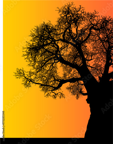 silueta arbol, arbusto, hojas, ramas, otoño, ilustracion, bosques, naturaleza, sequia, atmosfera