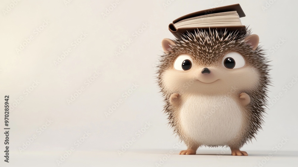 A cute hedgehog balancing a book on its head, exuding charm and playfulness. A cute hedgehog balancing a book on its head, exuding charm and playfulness.