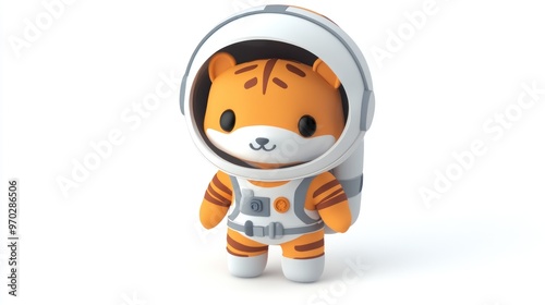 A cute tiger character in a space suit, designed for playful and imaginative themes.