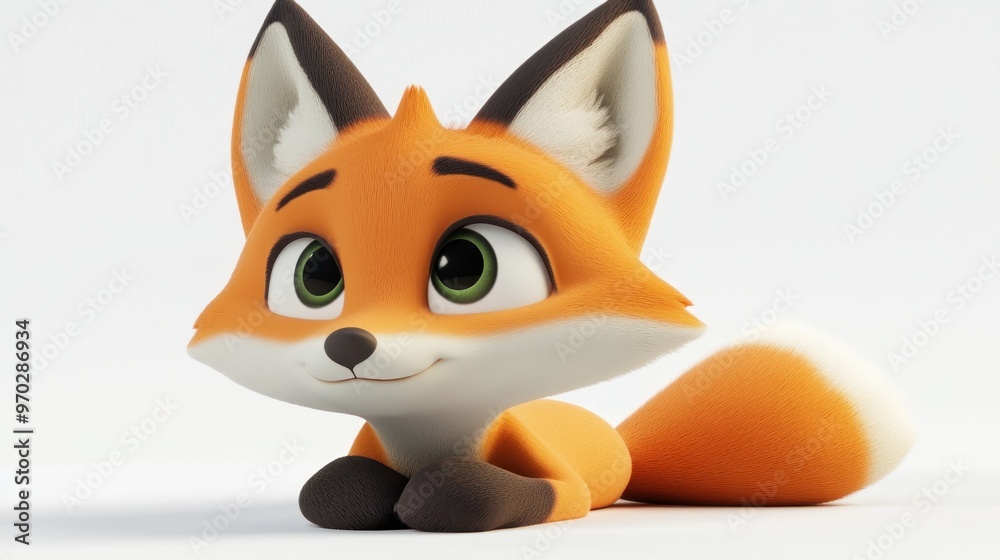 A cute, animated fox character with large eyes and a playful expression.