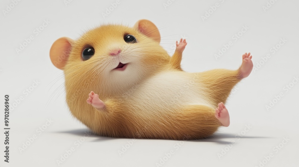 A cute, animated hamster lying on its back, looking playful and cheerful. A cute, animated hamster lying on its back, looking playful and cheerful.