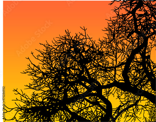 silueta arbol, arbusto, hojas, ramas, otoño, ilustracion, bosques, naturaleza, sequia, atmosfera