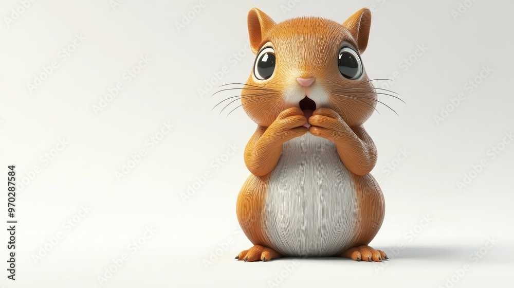 A cute, animated squirrel with a surprised expression, holding its paws to its mouth. A cute, animated squirrel with a surprised expression, holding its paws to its mouth.