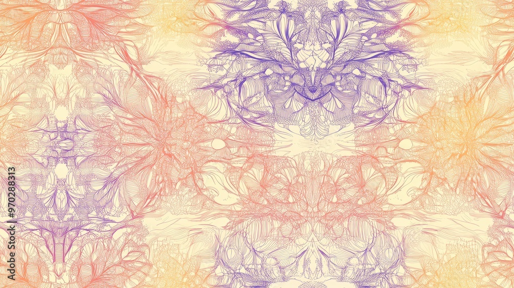 Seamless lace pattern featuring thin varied lines in a range of colors