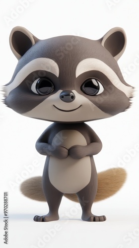 A cute, cartoon-style raccoon character standing with a friendly expression.