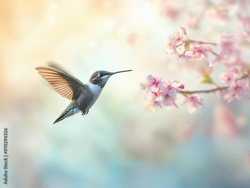 Naklejka premium hummingbird isolated on spring background
