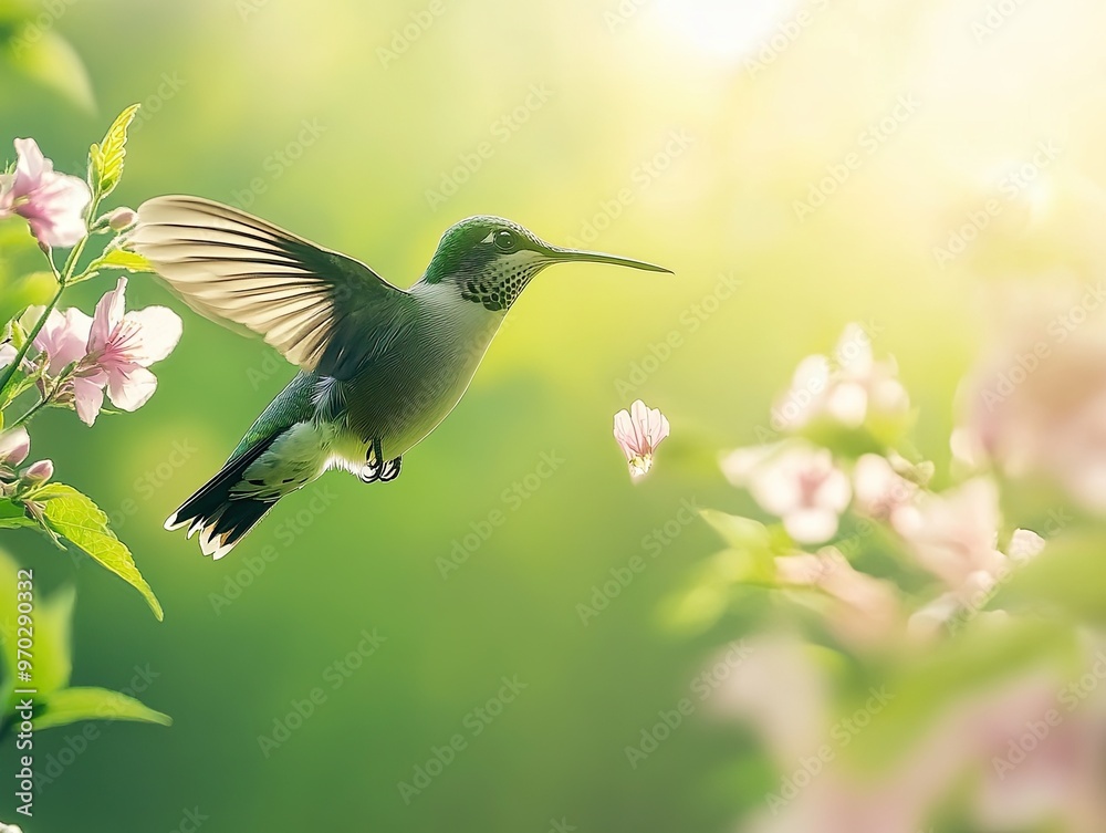 Fototapeta premium hummingbird isolated on spring background