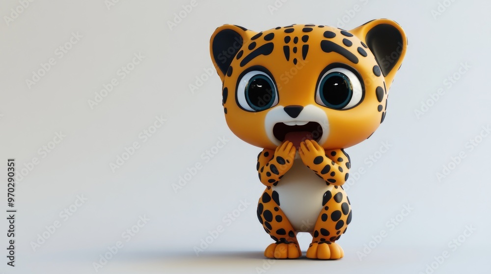 A cute, cartoonish leopard character expressing surprise or fear. A cute, cartoonish leopard character expressing surprise or fear.