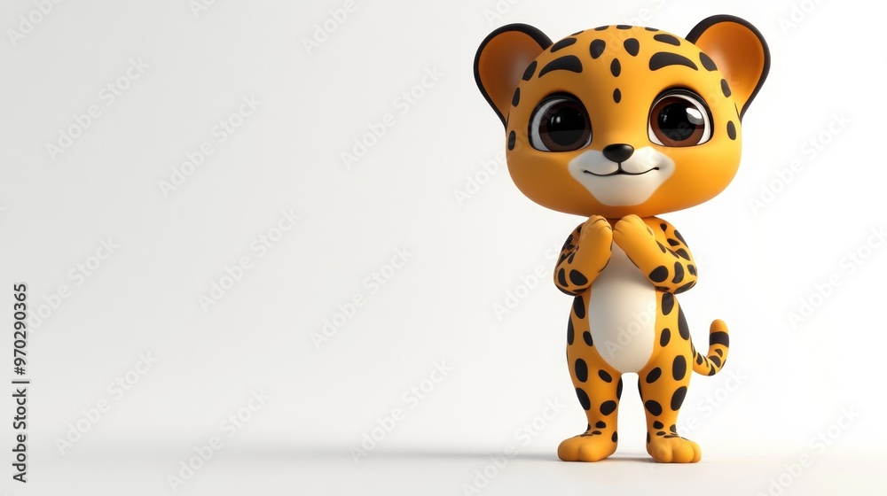 A cute, cartoonish leopard character standing with a cheerful expression. A cute, cartoonish leopard character standing with a cheerful expression.