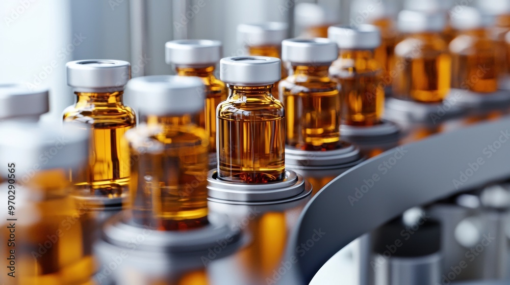 Rows of Amber Glass Vials and Bottles in a Laboratory Setting Rows of Amber Glass Vials and Bottles in a Laboratory Setting