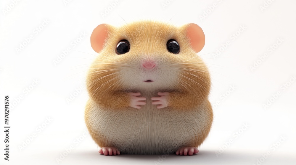 A cute, fluffy hamster with big eyes sitting in a neutral background. A cute, fluffy hamster with big eyes sitting in a neutral background.