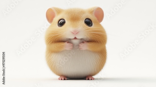 A cute, fluffy hamster stands upright, with a curious expression.