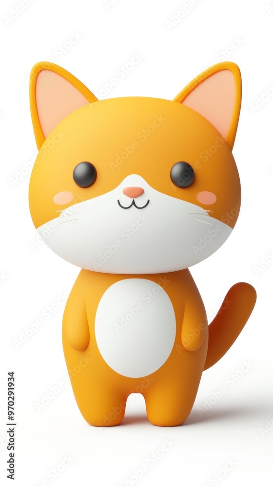 Fototapeta premium A cute, stylized orange cat figurine with a cheerful expression and rounded features.