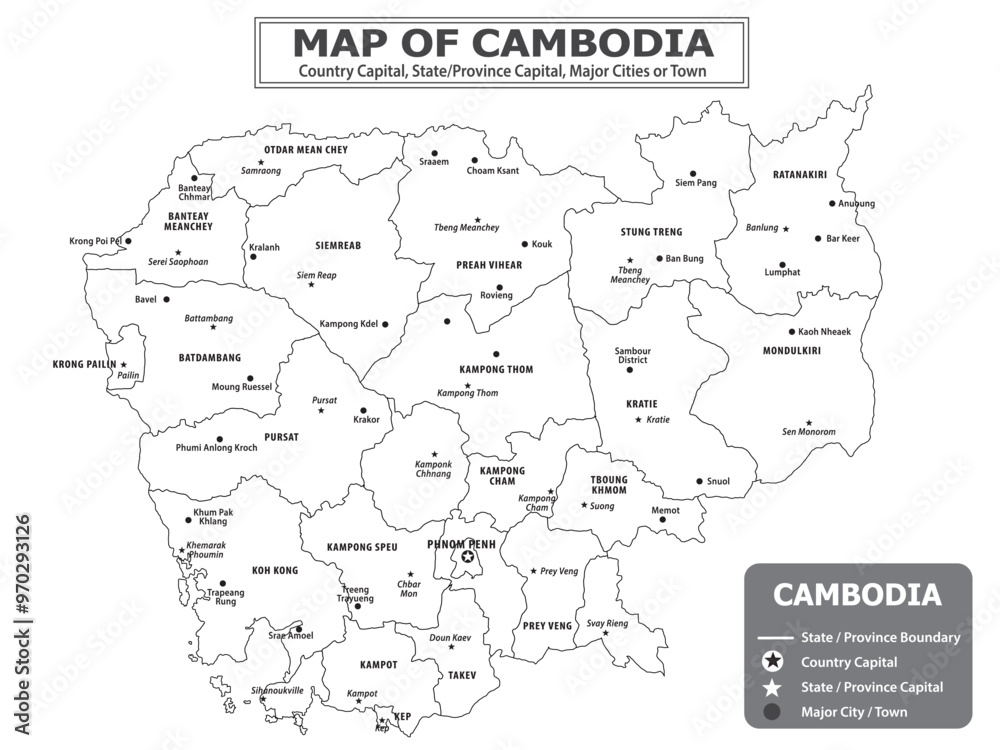 Fototapeta premium Geography Politics map of countries. Political map of country with capital, province or state capital, major cities and town.