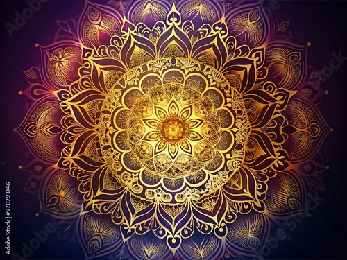 Ornamental mandala with golden color islamic floral pattern design photo