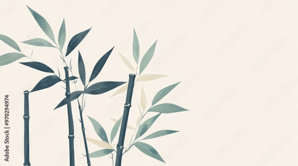 Obraz premium Bamboo Sticks And Leaves On White Background Minimal Design For Sustainability